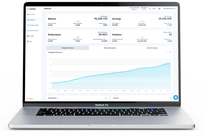 Lendary software dashboard on Macbook